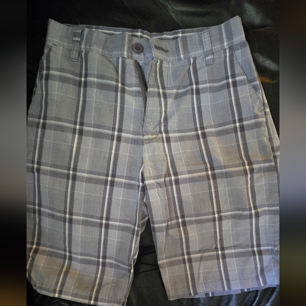 Burnside Gray/Blue Flat Front Long Shorts Lightweight Skate Cool 26" M - Picture 3 of 10